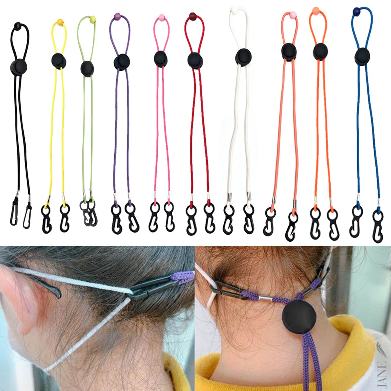 Adjustable Mask Lanyard Anti Loss Strap Face Mask Holder Cord With Black Bead And Hooks Multicolor Glasses Chain Eyewear Rope T1