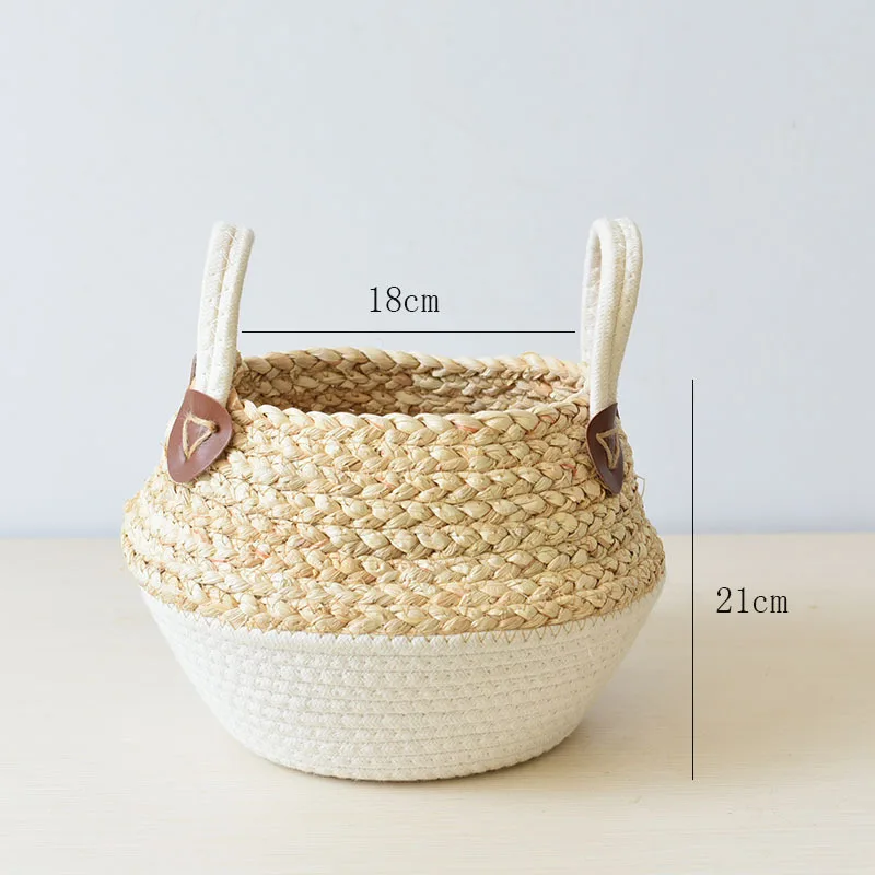 Handwoven Rattan Basket - Straw & Bamboo Flower Pot Cover or Laundry Storage | Multi-Use Woven Decor for Home