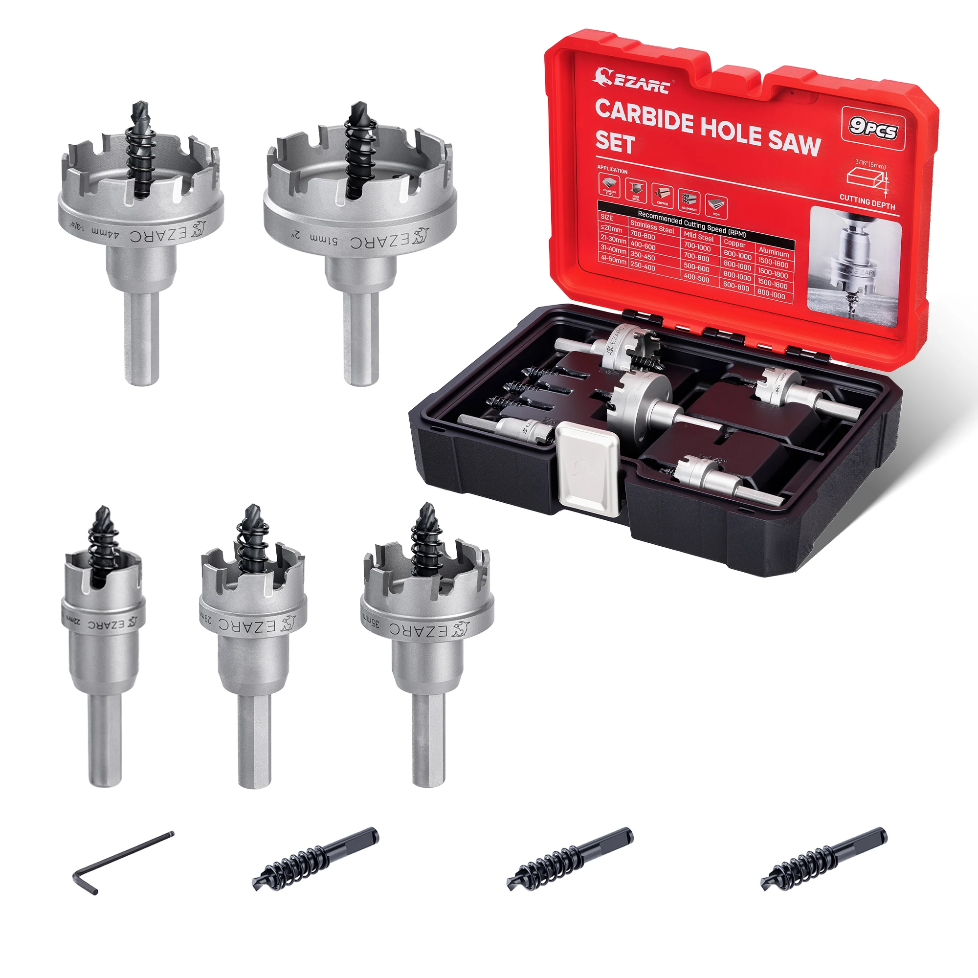 EZARC 9PCS Tungsten Carbide Hole Saw Kit 7/8
