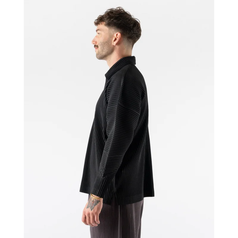 Miyake Plisse Pleated Men's Long Sleeve Polo Shirt Japanese Style Loose Fit Lapel Stretch Casual Streetwear Fashion Top