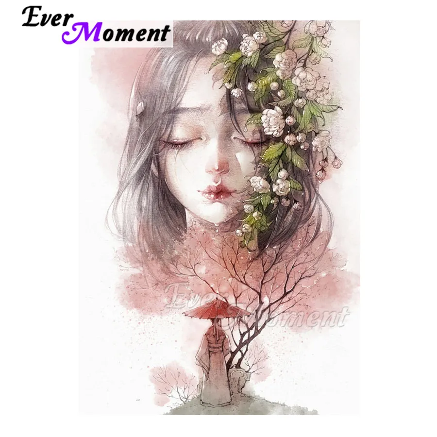 

Алмазная картина Ever Moment для девочек, закрывающая глаза, цветок, ручная работа, полная квадратная круглая дрель, 5D DIY, стразы, алмаз ASF1922
