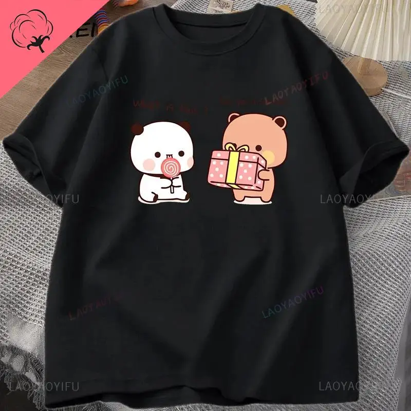 

Anime women's cartoon T-shirt, Bubu and Dudu graphic shirt, panda, bear, round neck, plus-size casual fashion street wear