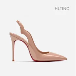 HLTINO sandali estivi Slingback da donna fondo rosso 4.0 pollici/10CM tacchi alti scarpe eleganti da festa di nozze moda tacchi a spillo Sexy