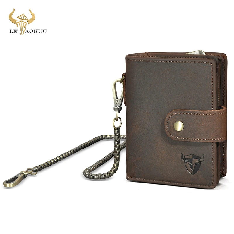 

Hot Sale Bull Crazy Horse Leather Travel Business Organizer Chain RFID Wallet For Men Long Zipper Male Purse Card Holder 1804