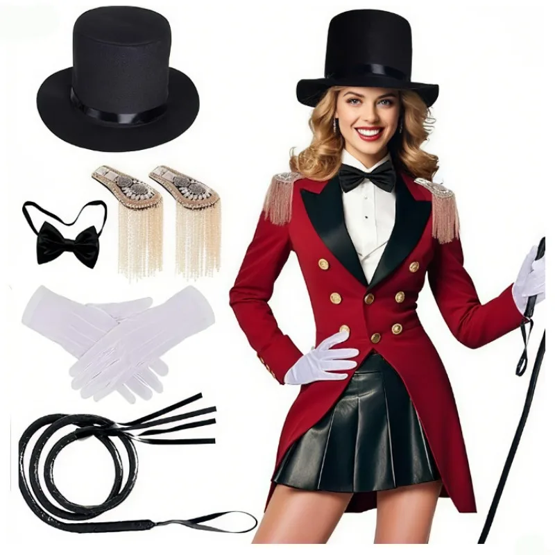 

Halloween Magician Hat Costume Accessories Set Tassel Epaulettes Armband Bow Tie Gloves Circus Show Magic Performance Steampunk