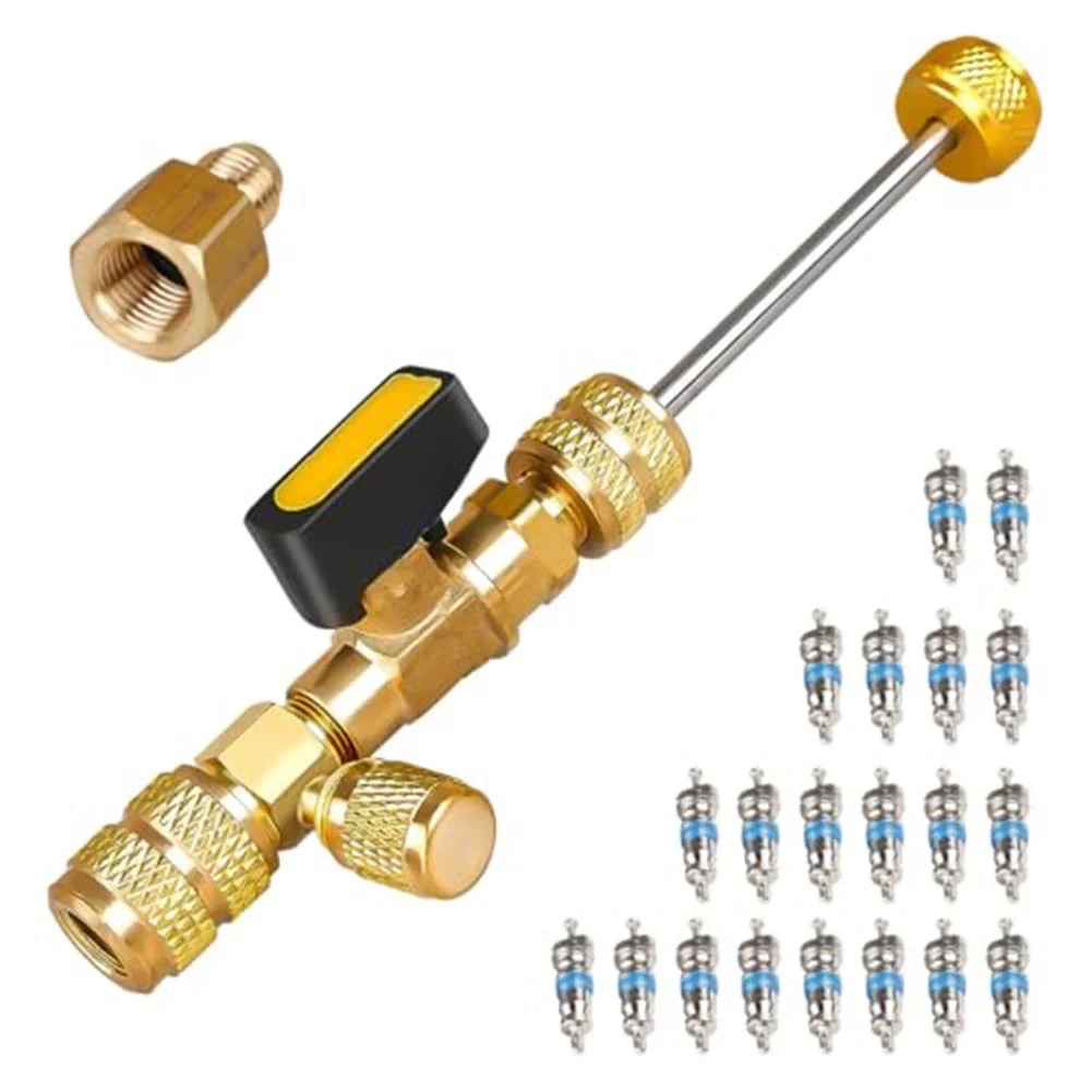 Valve Core Remover Installer Tool Kit Brass R410A R22 R32-For Air Conditioning Line Repair Without Coolant Loss HVAC Maintenance