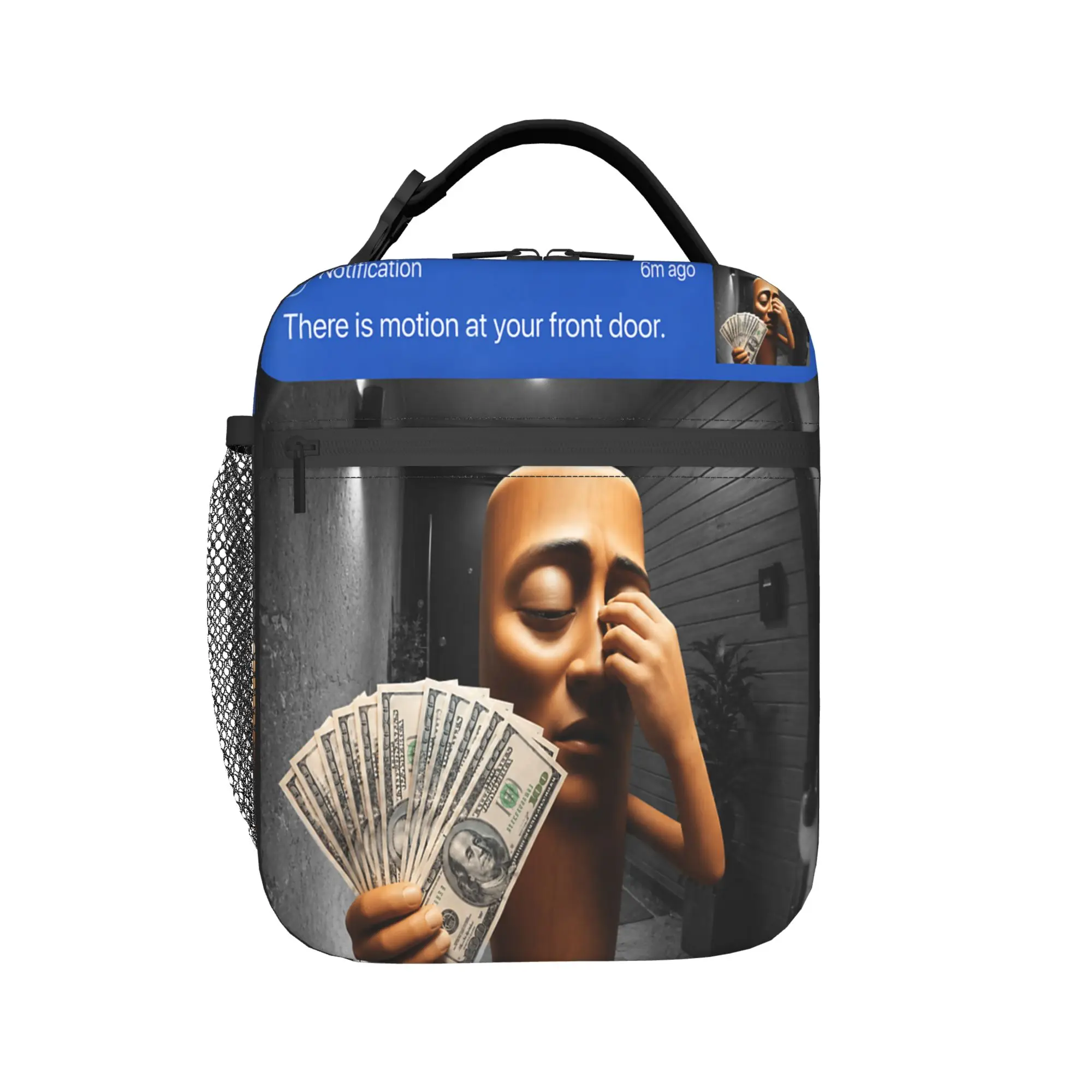 There is Motion at Your Front Tung Tung Tung Sahur Money Lunch Bag Fashion Lunch Box Outdoor Portable Thermal Tote Handbags