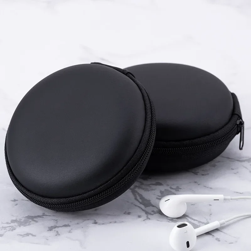 Mini Bolsa Redonda de Armazenamento em EVA, Tecido Composto, À Prova de Choque, com Zíper, Organizador Portátil para Fones de Ouvido, Cabos de Dados e Armazenamento em Viagem