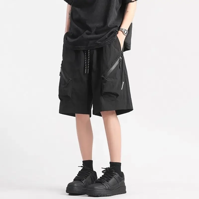 

Мешковатые широкие свободные брюки-бермуды с карманами, однотонные шорты-бермуды с эластичной резинкой на талии и застежкой-молнией для мужчин, длинные полумужские шорты-карго Y2k