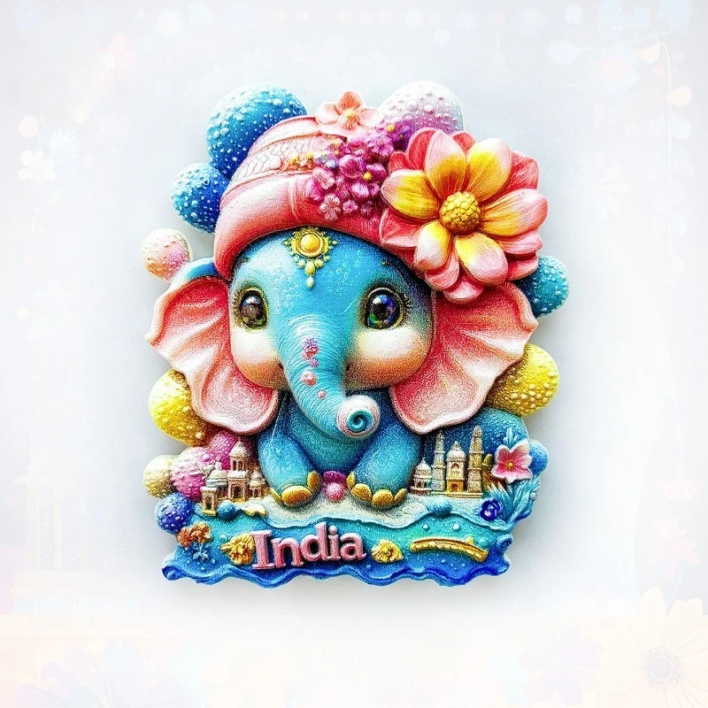 India Elephant Fridge Magnet - Charming 3D Blue Elephant Souvenir Unique Hindu Lucky Symbol Gift for Travel & Ethnic Home Decor