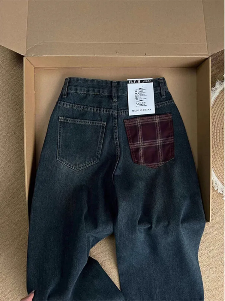 High Waist Wide Leg Denim Jeans Women's American Retro Waed Jeans Fall New Street Sle Slimming Floor-Length Pants