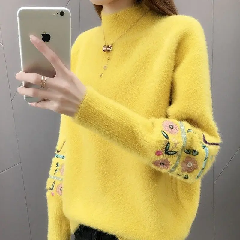 

Женский осенне-зимний трикотажный свитер без катышков с высоким воротником, длинный свеч, обычная тонкая модная верхняя одежда небольшого размера