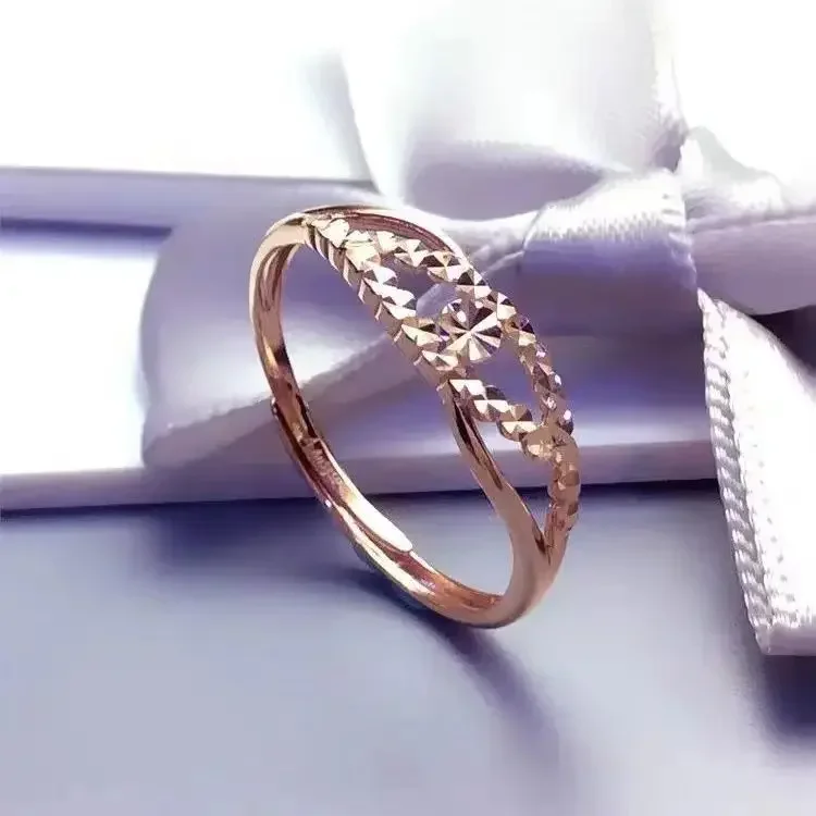 New 585 Purple Gold 14K Rose Gold Hollow Rings for Women Japanese and Korean Style Shiny Exquisite Jewelry Party Gift