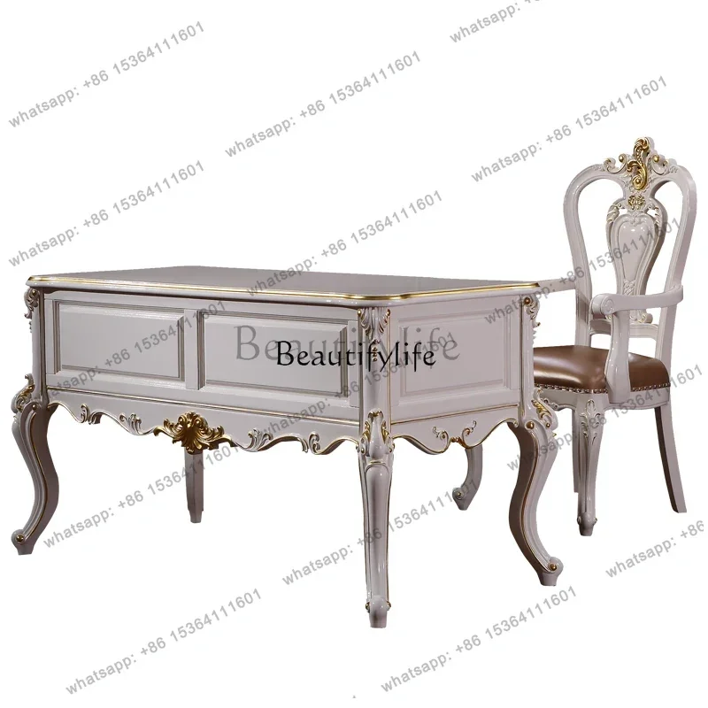 

FG28European solid wood study furniture white oak carved leisure integrated office computer desk