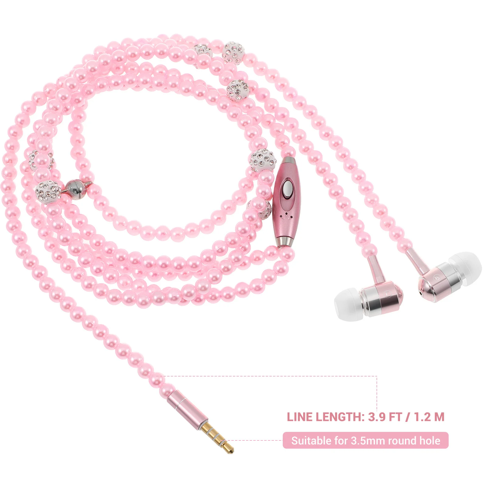 

Pearl Chain Style in-Ear Headphone Pink Wired Earphone with Mic Noise Isolating Sports Running Travel in-Ear Headphones