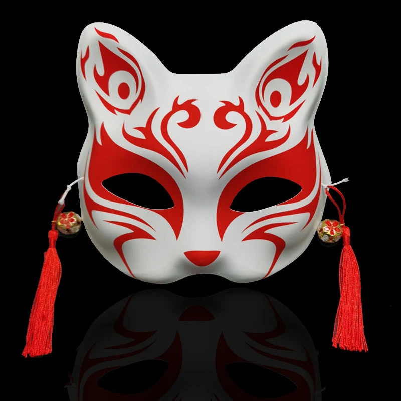 Maschera di volpi di gatto giapponese Cosplay Rave Party mezza faccia dipinta a mano Anime Demon Costume Masquerade Sakura Festival Cosplay Prop