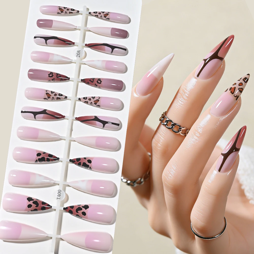 120 Stück vorgefertigte Kunstnägel mit Leopardenmuster, lange Stiletto-Form, weiche Gel-Press-On-Nägel mit gemischten Mustern, Y2K, süße, coole künstliche Nägel – Detail 8