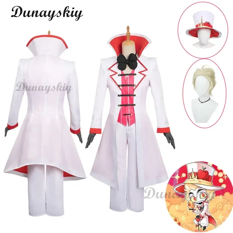 Lucifer Cosplay Anime Hotel Morningstar Cosplay Costume Wig Daddy White Suit Devil Hell Halloween Party Adult Men Costume