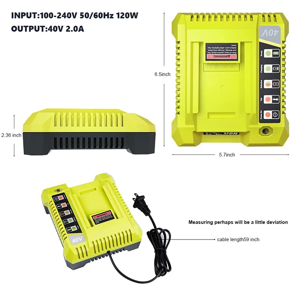 Imagem -03 - Carregador de Bateria de Iões de Lítio para Ryobi 40v Bateria Li-ion Op4050a Op4015 Op4026 Op4030 Op4040 Op4050 Op400a Op403a Zrop401