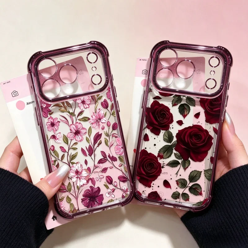Retro Wine Red Flower Electroplated Case For Samsung Galaxy A27 A57 A37 A06 A07 A56 A36 A55 A54 A25 A26 A16 A15 A24 A13 Cover