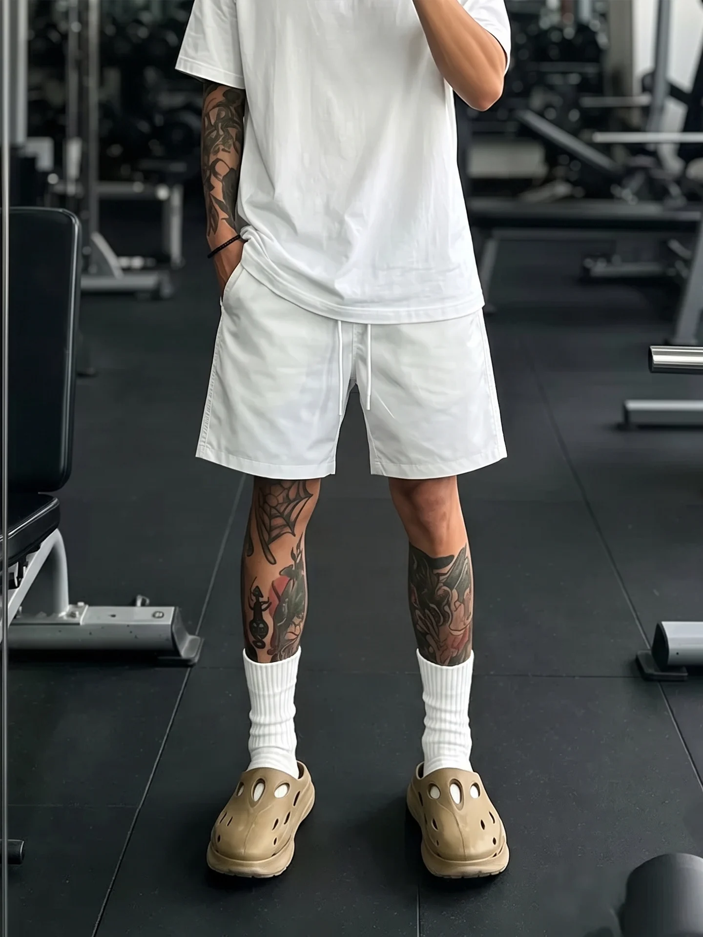White Ice Silk Quick Dry Fitness Shorts Men's Summer American Sports Lightweight Breathable Training Shorts Loose Fit Elastic...