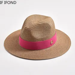 Chapeau de paille d'été pour femmes, panama doux en forme de plage, chapeau de soleil, protection UV extérieure, chapeau de voyage, nouveau