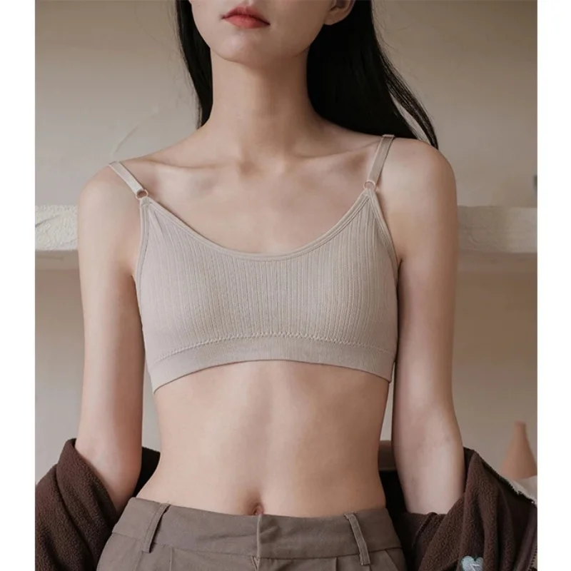 Women Seamless Tube Top Push-Up Bra Removable Pads Ribbed Bralette Adjust Straps Soft Stretchy Non-wire Underwear Sexy Lingerie