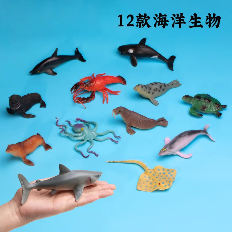 Mini Simulation Simulated Marine Animal Sets Decorative Ornaments Crab Starfish Sea Lion Humpback Whale Model 12pc/lot