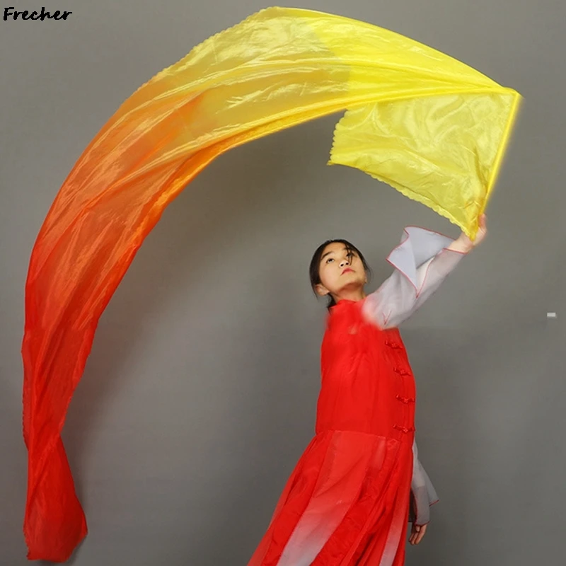 Gradient Color Performance Practice Fans Modern Dancing Scarf Veil Stage Dance Silk Ribbons Wedding Party Show Prop Shawl Scarf