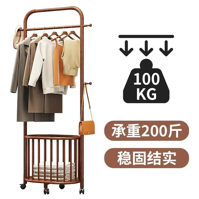 New Chinese Style Freestanding Coat Rack with Pulley Large Capacity Storage for Home Clothing Store