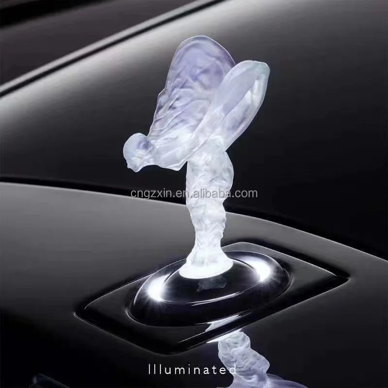 

celebration goddess glowing logo, crystal transparent glowing logo, suitable for Rolls-Royce Ghost Wraith Cullinan