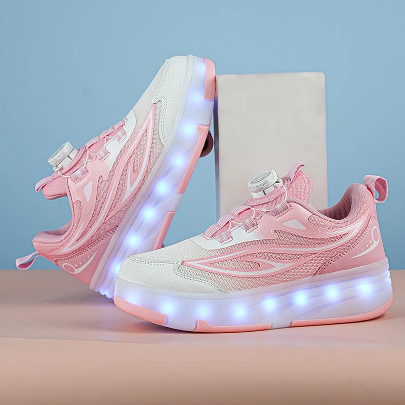 Roller Skate Shoes For Kids Four Wheels Children's Led Light Boys Girls Glowing Sports Luminous Sneakers Skateboard USB Charging