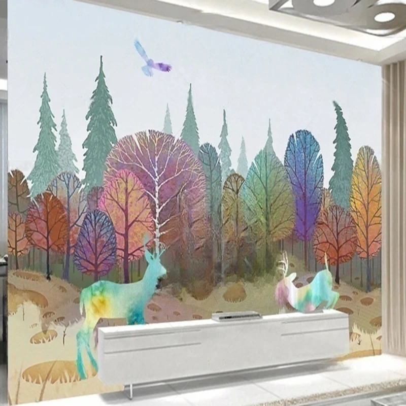 MU8742 Hand-painted forest sika deer landscape background  Wall paper Bedroom Living Room Home Decor
