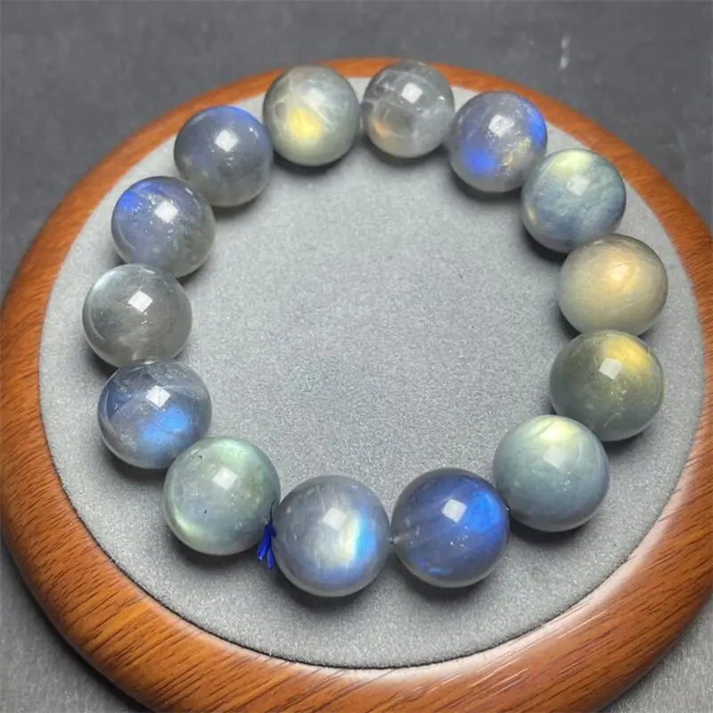 14/16/17MM Natural Gray Moon Stone Bracelet Women Men Handmade Stretch Rope Luxury Jewelry Energy Healing Gift 1PCS