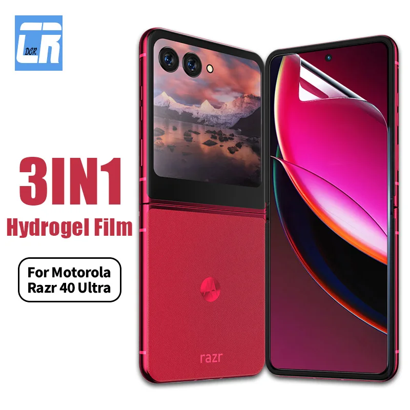 Filme de hidrogel para Motorola Razr 40, 3in 1, capa completa, transparente, HD, ultra, protetor de tela interior, Moto Razr, 5G, frontal, traseiro, filme macio, 2022