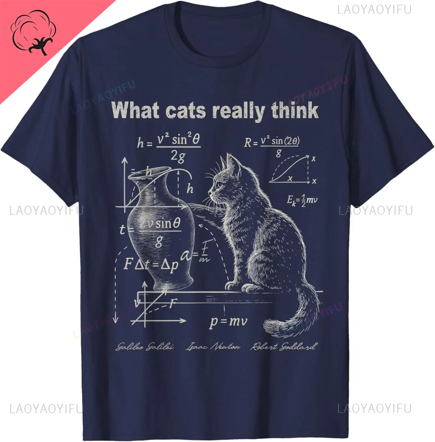 Funny Cat Physics Humor Design What Cats Really Think T-Shirt  Individuality  Breathable and Comfortable Cotton Men's T-shirts