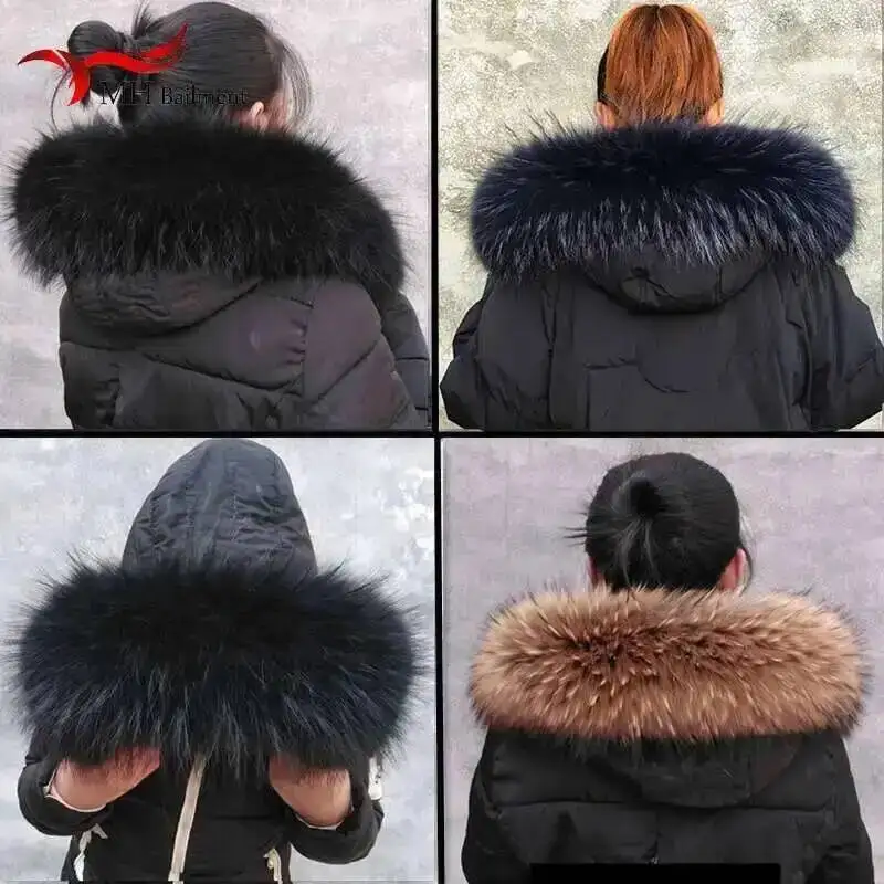Winter Real Raccoon Fur Collar For Women Luxury Coat Hooded Warm Scarf Ladies Fashion Natural Fur Scarves Shawl Female view 2