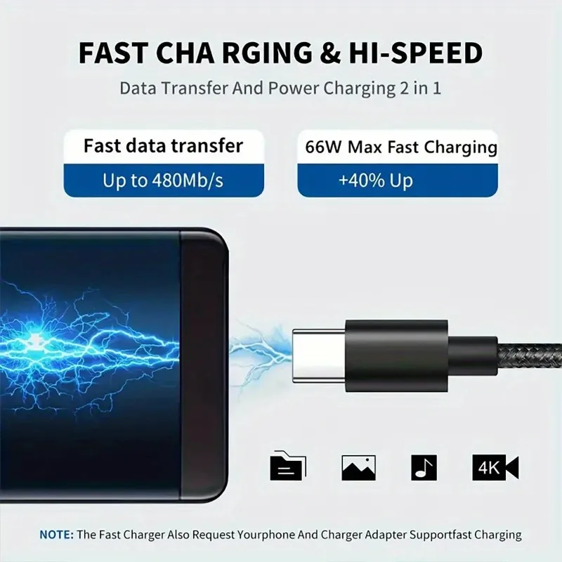 Nylon Braided Cable USB To Type C For IPhone 15 16 17 120W Fast Charging For Samsung Xiaomi Huawei High-speed Data Transfer