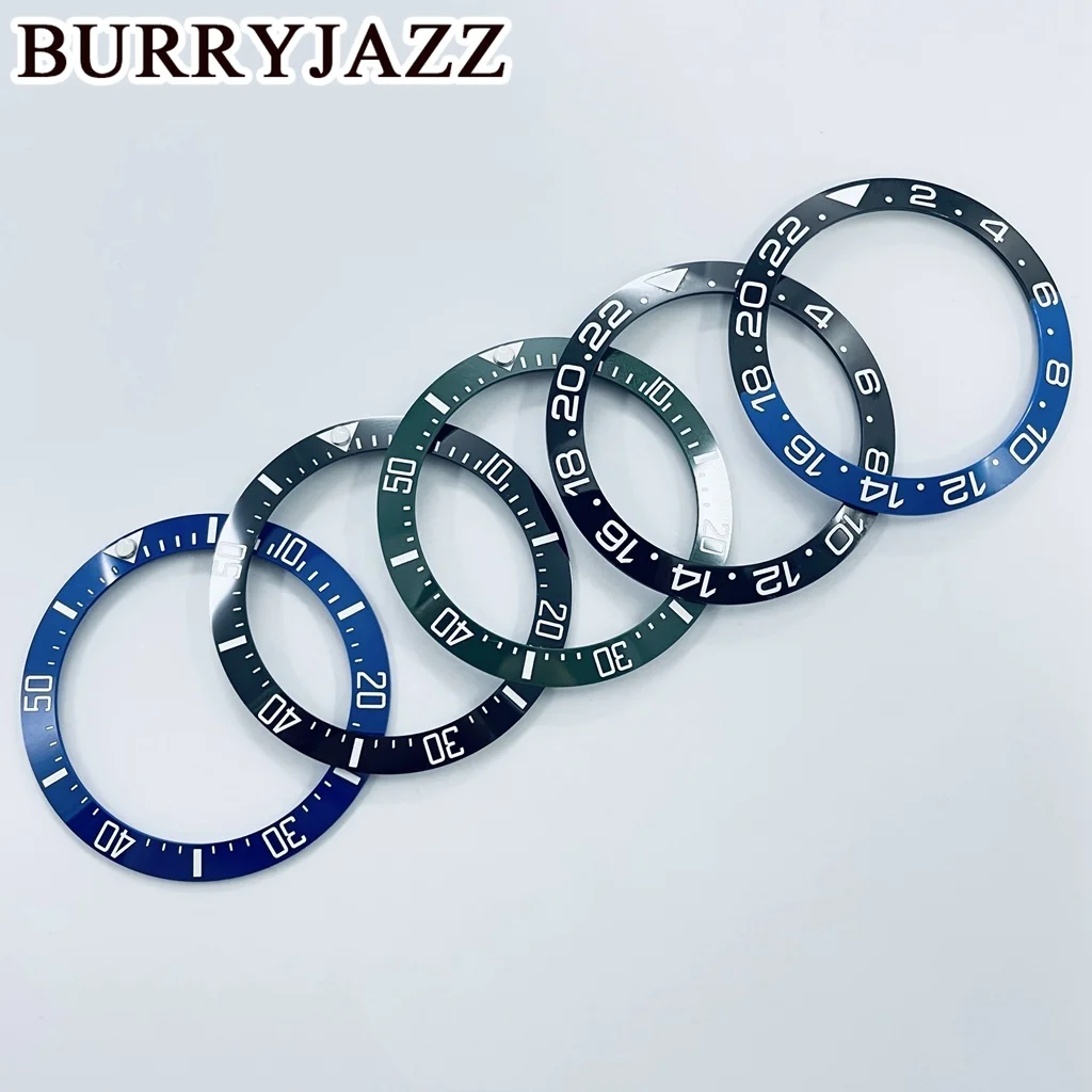 BURRYJAZZ 40mm SEA Keramik Lünette Schwarz Blau Grün Schräge Taucheruhr Einsatz Uhr Ersetzen Zifferblatt Uhr Lünette Einsätze Ring