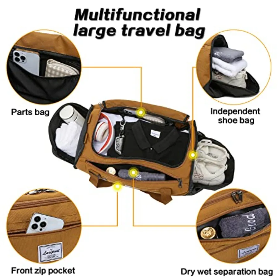 Travel Duffle Bag for men 40L Medium Sports Gym Bag with Wet Pocket and Shoes Compartment Weekender Overnight Backpack for Trav view 4
