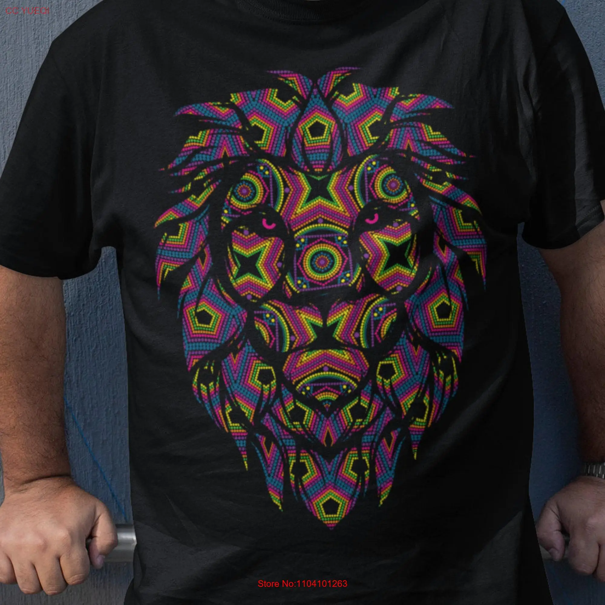 Lion T Shirt huichol art mexican gift for men colorful themed gifts artesanias mexicanas long or short sleeves