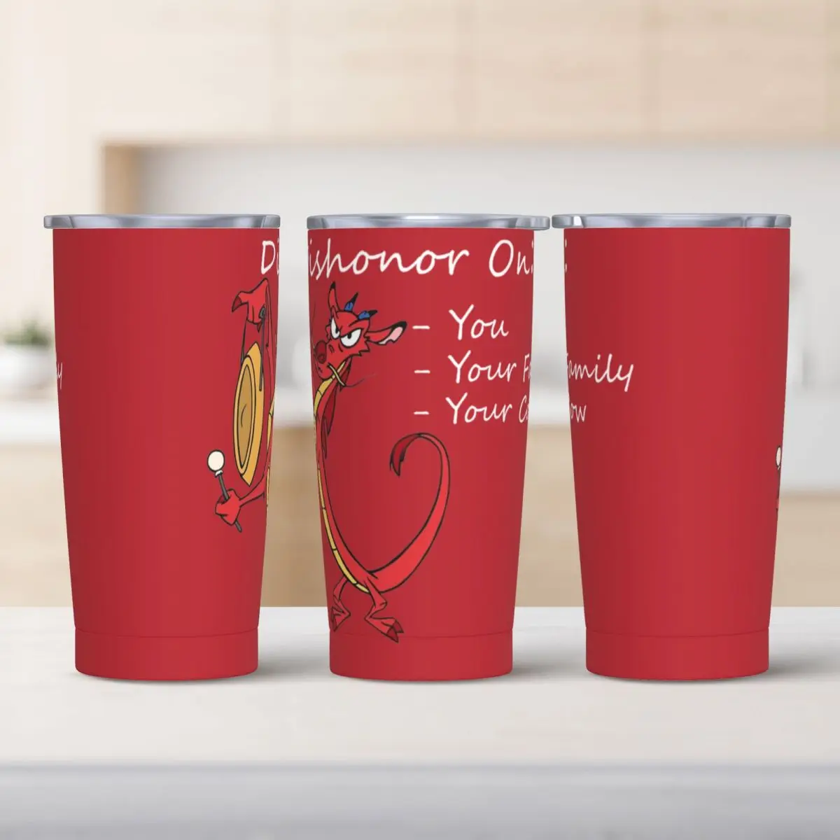 Stainless Steel Tumbler Mulan Mushu Mugs Cup With Straws Travel Hot Drinks Water Bottle Portable Large Capacity Thermal Cups