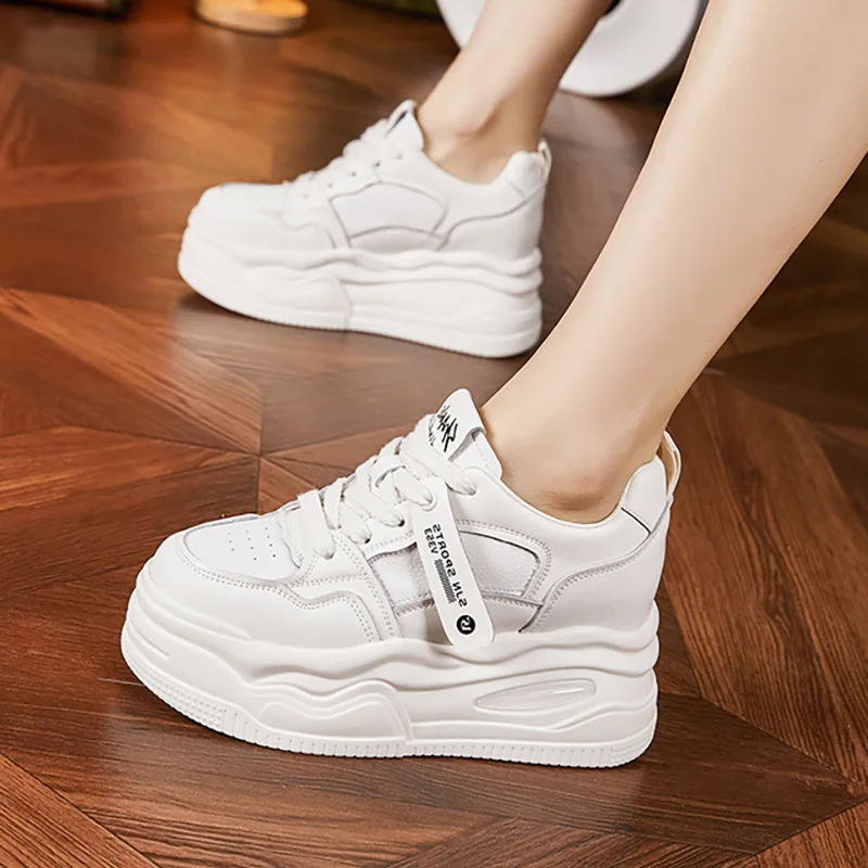 

Genuine Leather White Shoes Women New Thick Sole Sports Casual Shoes Versatile Sneakers Women's Inner Height Increasing Shoes