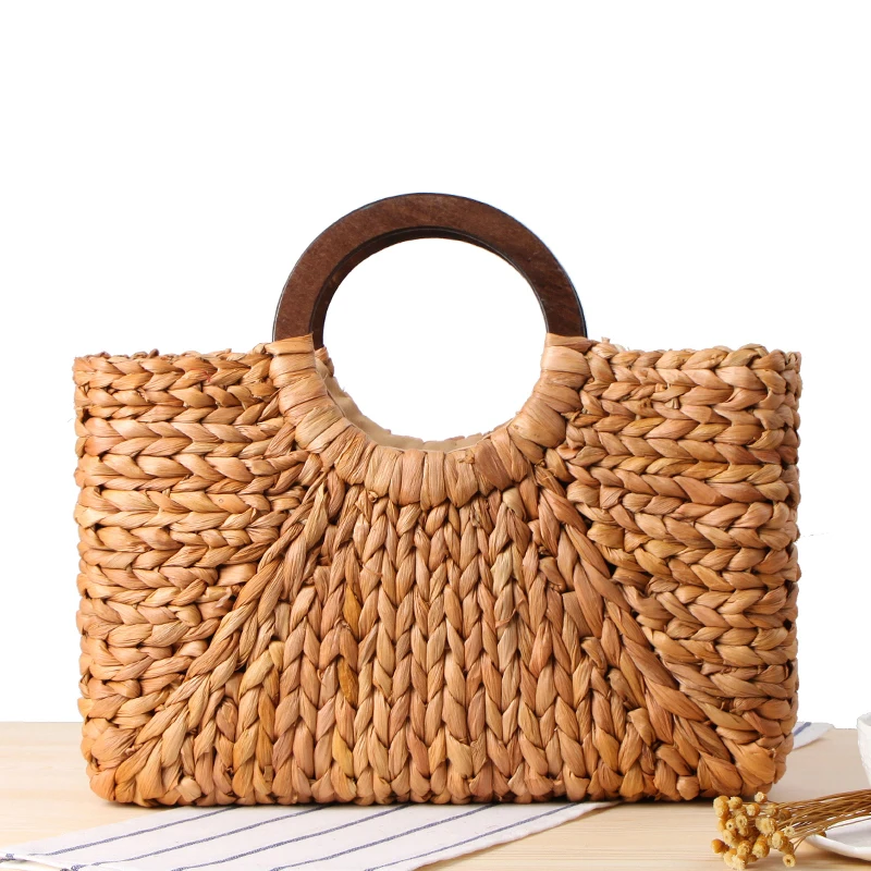 Summer Beach Bag Handmade Rattan Straw Ladies Handbag Simple Straw Women\'s Large Capacity Tote Bags Women Travel Purses Sac