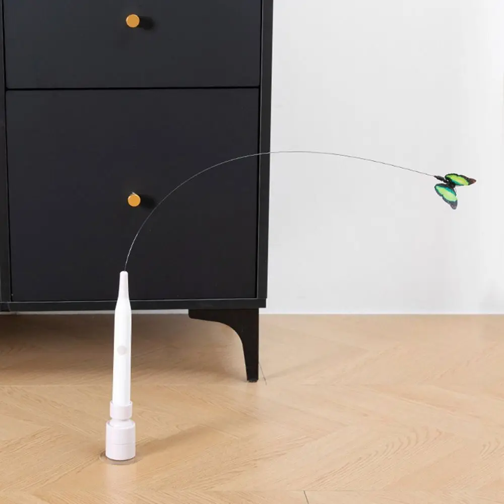 Switchable Butterfly Pattern Cat Teasing Stick Interactive Toy Self-hilarity Relieves Automatic Cat Teaser 360° Swivel