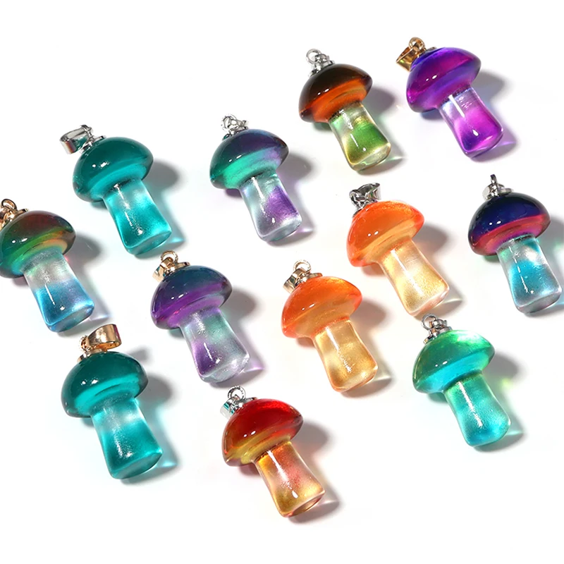 2pcs/Lot 22x16mm Lampwork Mushroom Pendants Colorful Glass Charms Pendant For Jewelry Making DIY Necklace Bracelet  Accessories