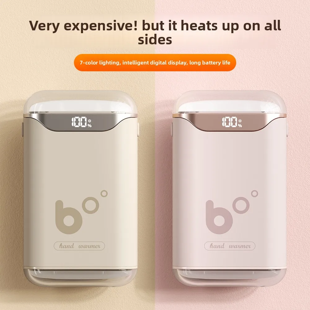 

2025 New Mini Portable Rechargeable Hand Warmer with Four-sided Heating and Digital Display with Light