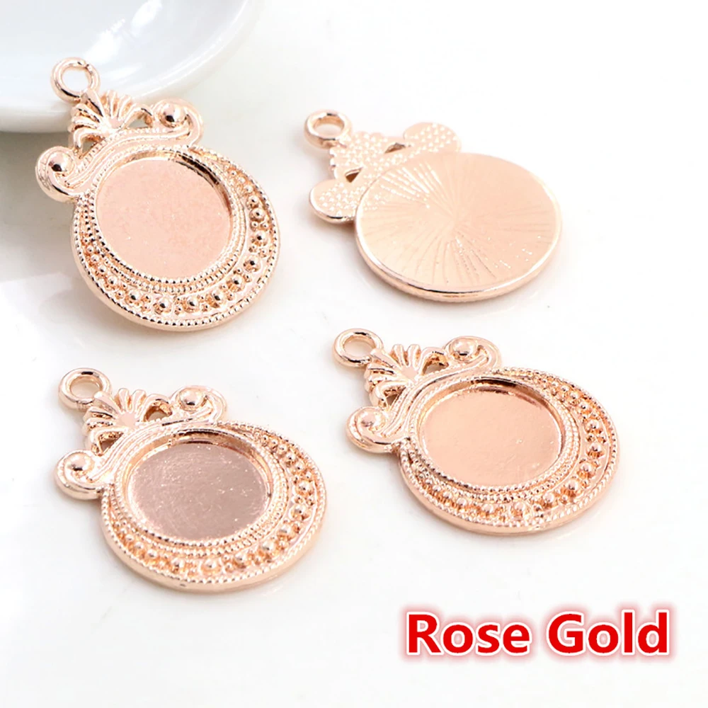 20pcs 12mm Inner Size Antique Bronze Silver Gold Black Plated Fashion Style Cabochon Base Cameo Setting Charms Pendant