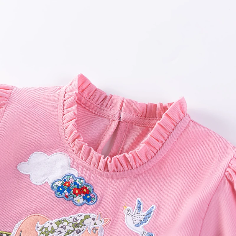 Little maven Zomer Kinderkleding Baby Meisje Cartoon Eenhoorns Geborduurde Prinses Jurken Kinderkleding Corduroy Roze Jurk