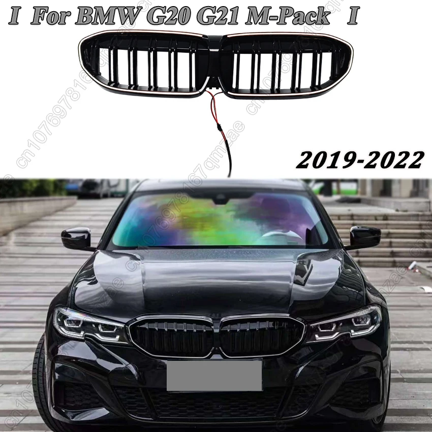 Mejora a una parrilla LED luminosa, parrilla frontal de asiento facial para BMW G20 G21 m-pack 320i 330i M340i xDrive 2019-2022, Kits de carrocería de coche